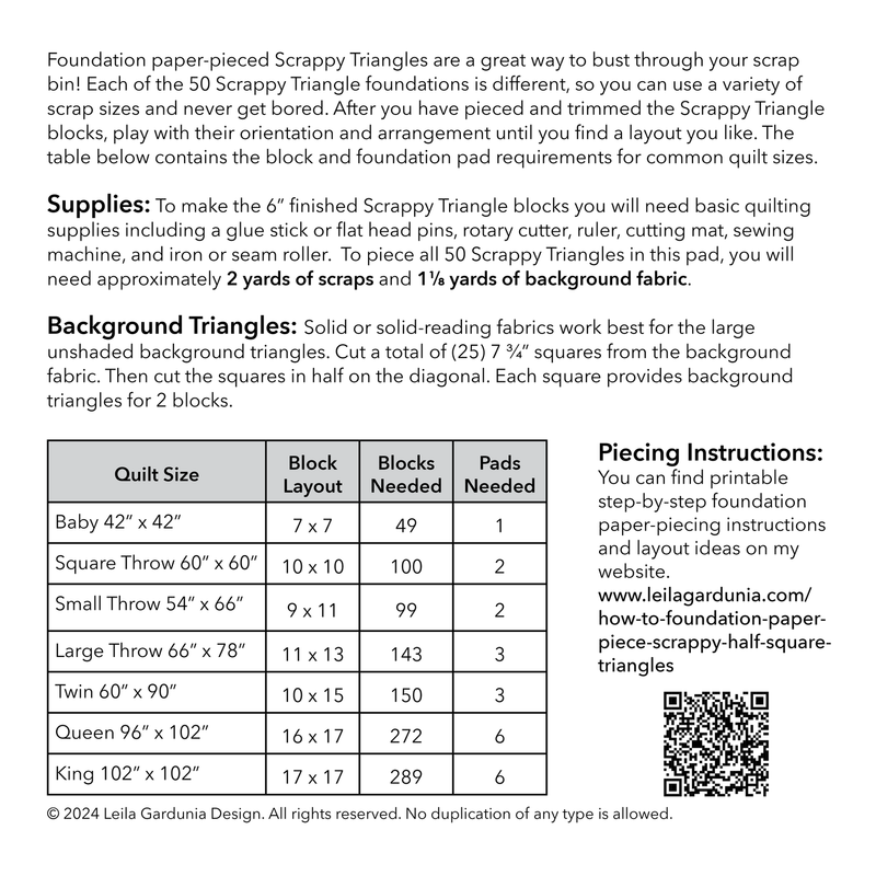 Scrappy Triangles Foundation Pad for Paper Piecing