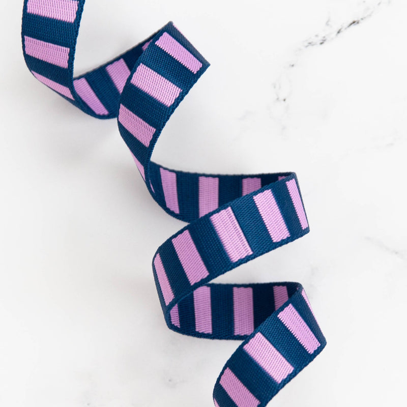 1" Wide Bold Stripe Webbing: Navy & Peony