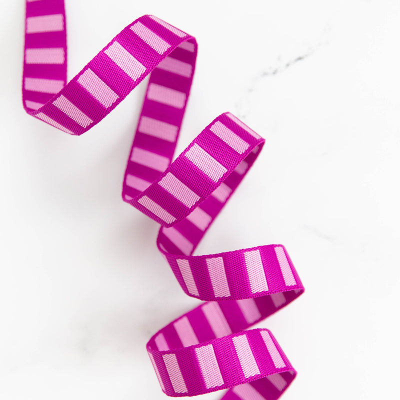 1" Wide Bold Stripe Webbing: Berry & Peony