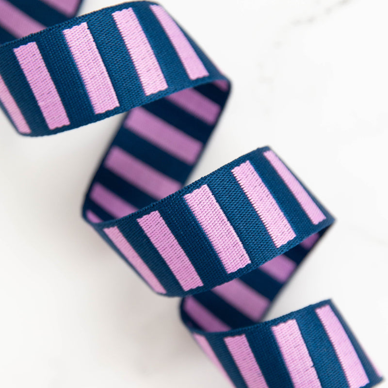 1 1/2" Wide Bold Stripe Webbing: Navy & Peony