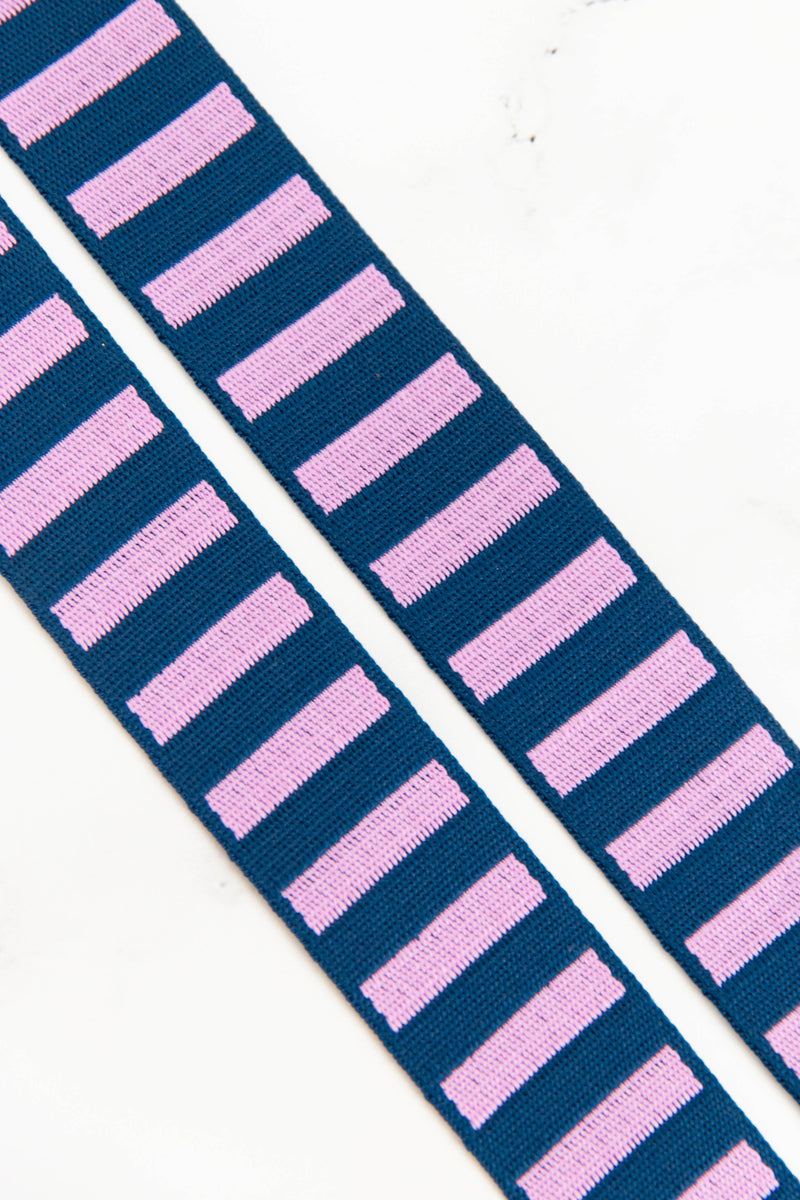 1 1/2" Wide Bold Stripe Webbing: Navy & Peony