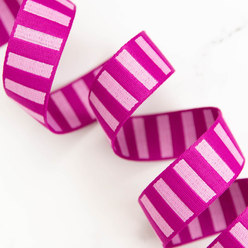 1 1/2" Wide Bold Stripe Webbing: Berry & Peony