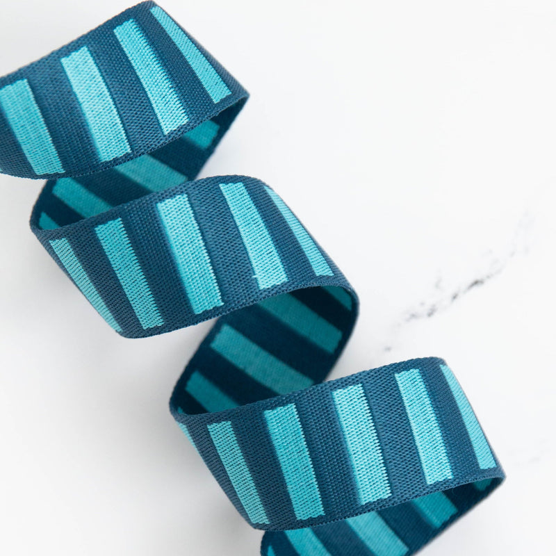 1 1/2" Wide Bold Stripe Webbing: Peacock & Turquoise