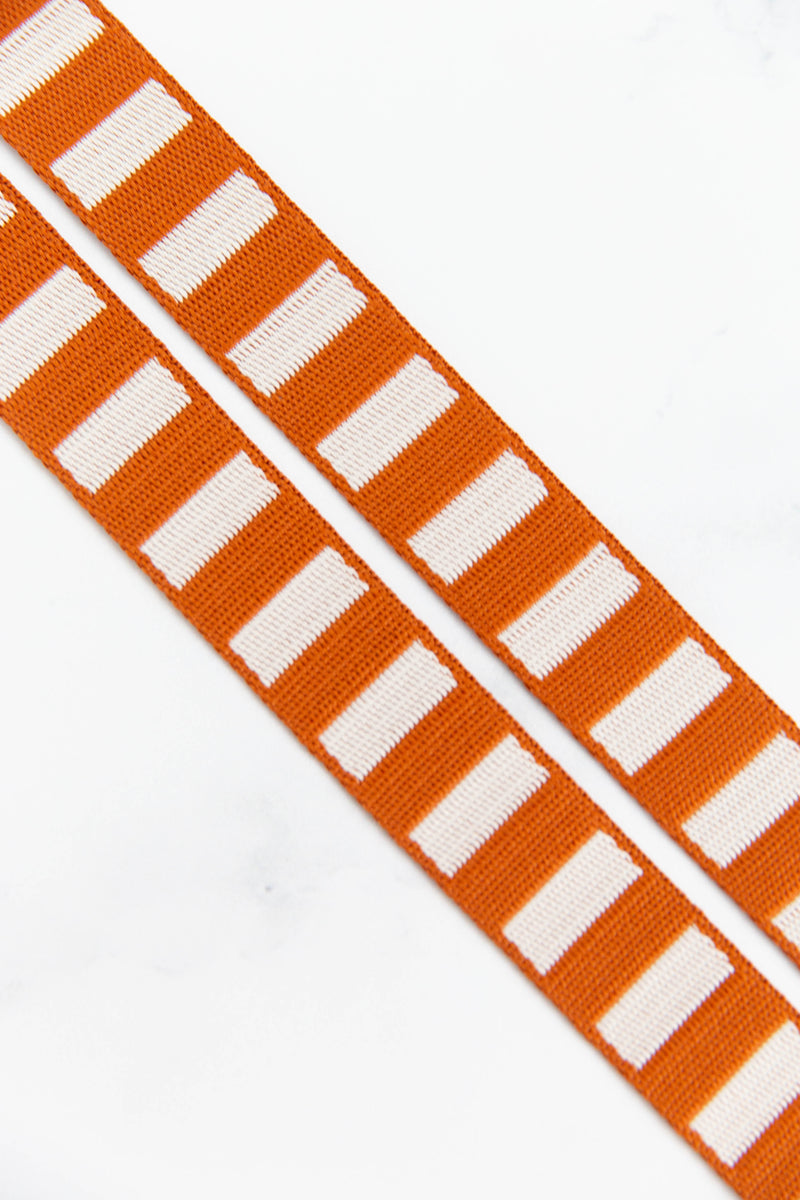 1 1/2" Wide Bold Stripe Webbing: Saddle & Off White