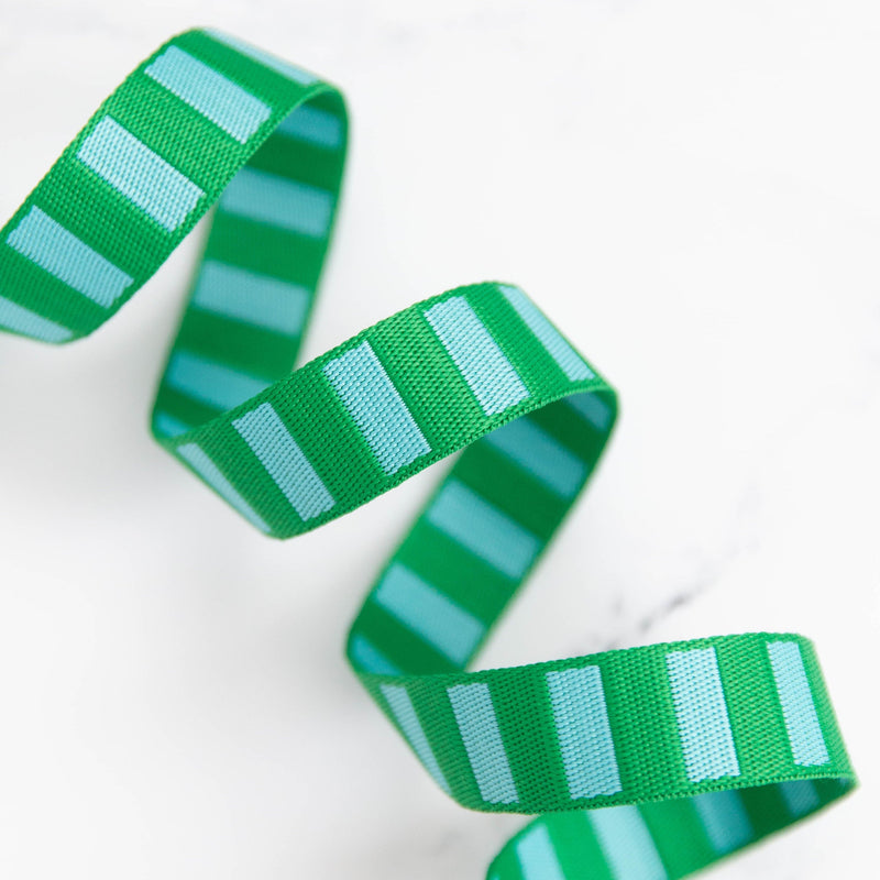 1" Wide Bold Stripe Webbing: Billiard & Turquoise