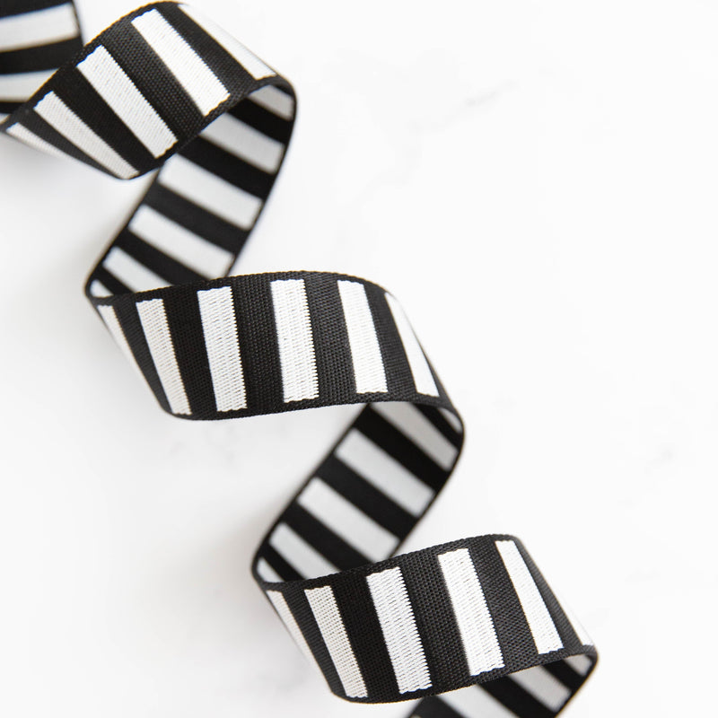 1 1/2" Wide Bold Stripe Webbing: Black & White