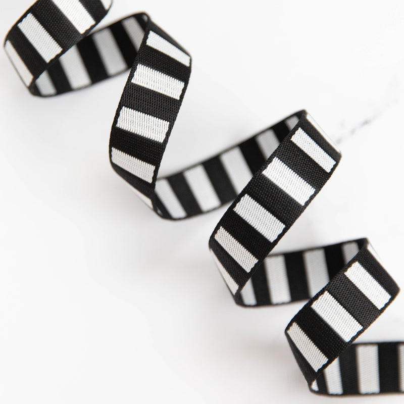 1" Wide Bold Stripe Webbing: Black & White