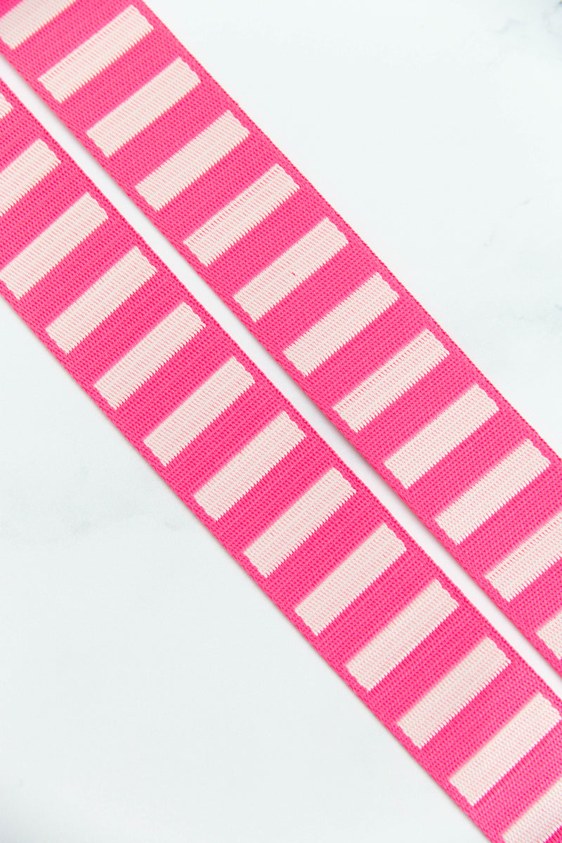 1 1/2" Wide Bold Stripe Webbing: Neon Pink & Off White