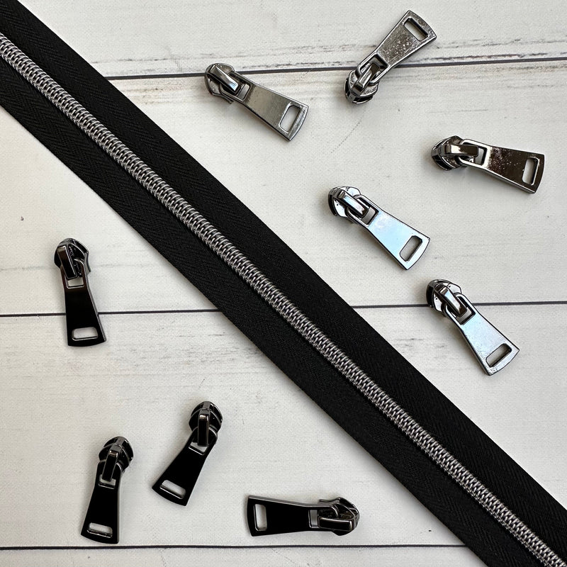 1 Yard #5 Metal Tortoise Zipper Tape - Includes 2-#5 Metal Zipper Pulls -  So You Need Hardware