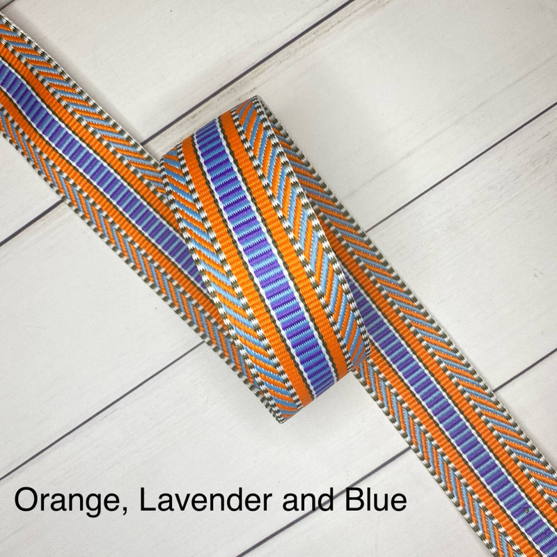 Jacquard Webbing: Orange, Lavender & Blue